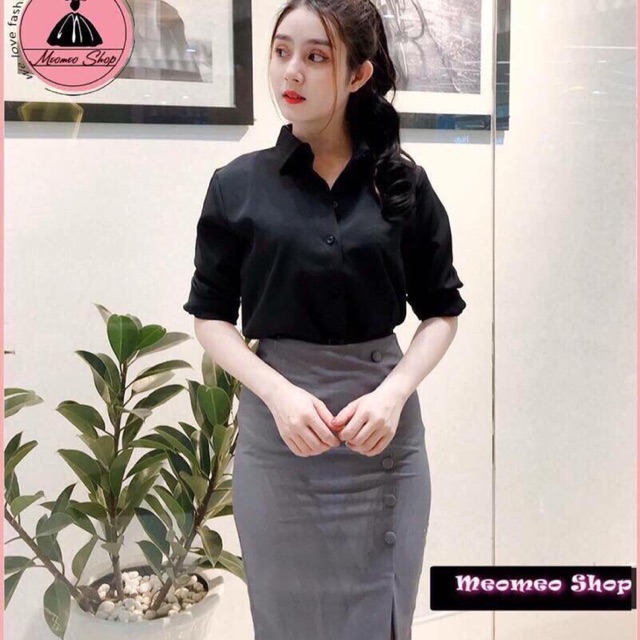 Áo sơ ki nữ màu đen chất thô lụa cao cấp