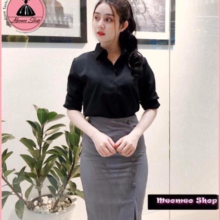 Áo sơ ki nữ màu đen chất thô lụa cao cấp