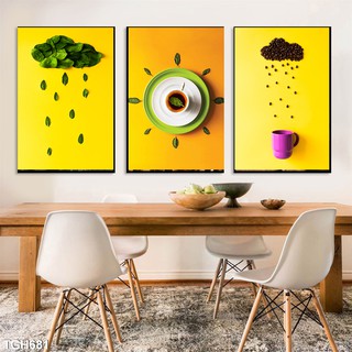 Bộ 3 tấmtranh canvas cao cấp Cà Phê kèm khung gỗ treo tường trang trí quán size 40x60cm