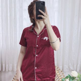 Đồ bộ phi lụa viền nơ đùi