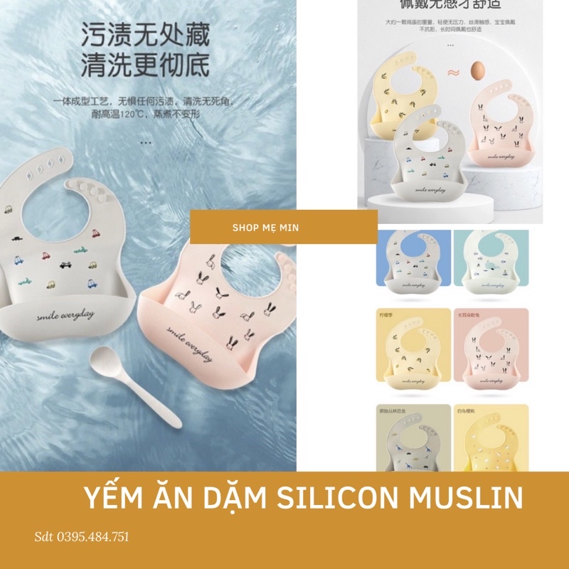 ￼Yếm cho bé Muslin Tree, yếm ăn dặm silicon, yếm ăn dặm cho bé, yếm ăn dặm có máng Silicon dẻo