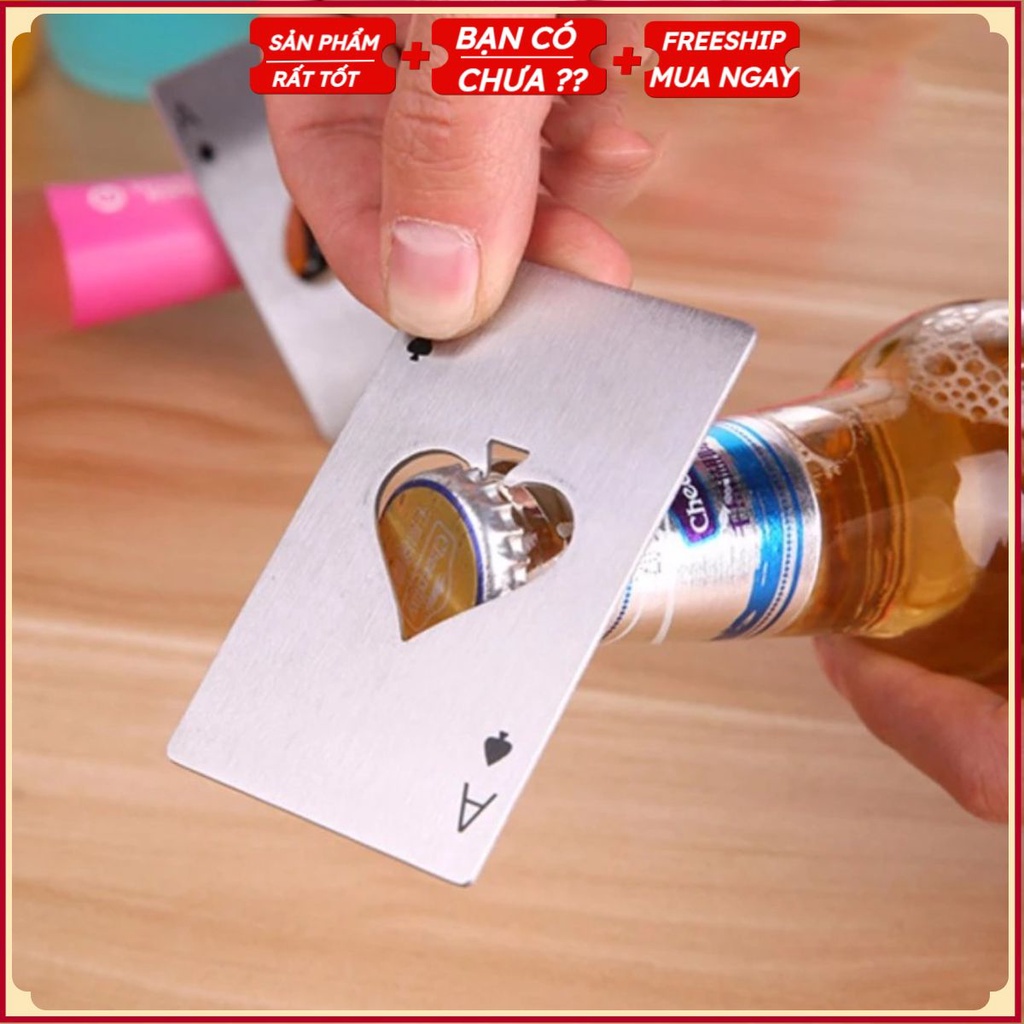 Dụng Cụ Mở Bia Độc Đáo Bỏ Túi - HÌNH LÁ BÀI Át Bích I4 (Bạc/Đen)