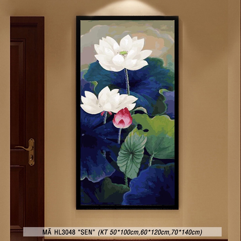 Tranh Sơn Dầu Số Hóa Tự Tô Màu Hoa Sen Khổ Lớn Nhiều Kích Thước BEE HAPYY Mã HL3048