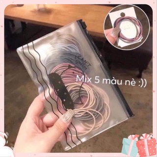 Set 100 dây buộc tóc nhiều màu túi zip