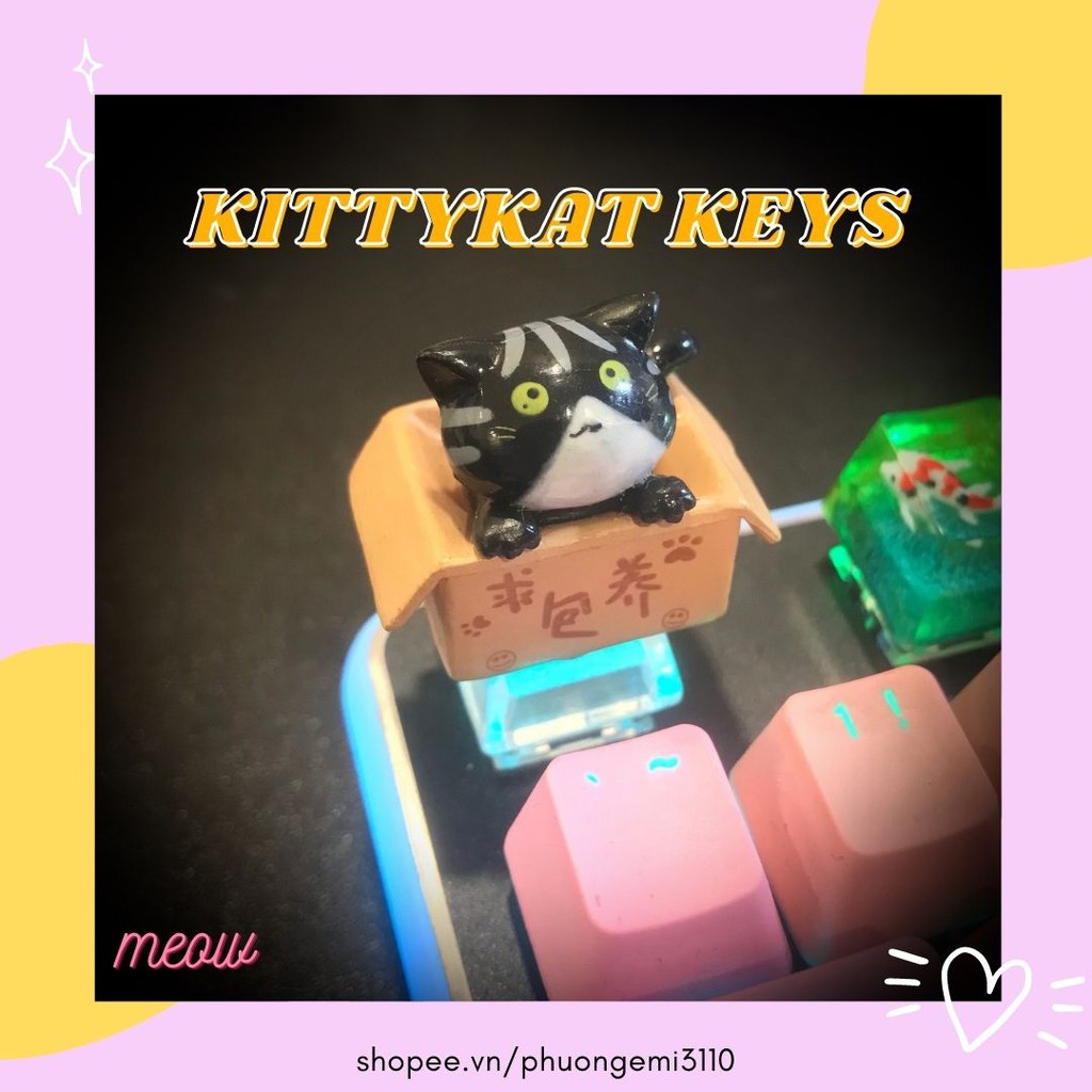 Keycap mèo con trong hộp (1 nút) 🐱 Keycaps xuyên led cat in box trang trí bàn phím cơ gaming