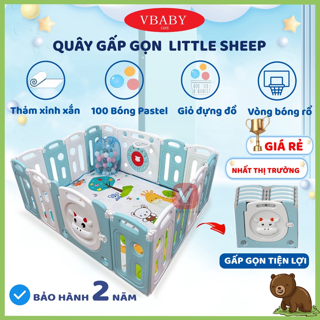 Quây cũi nhựa cho bé V-BABY - Litle Sheep (Tặng 100 Bóng + 1 Thảm Vừa Quây + Giỏ Đựng Bóng)