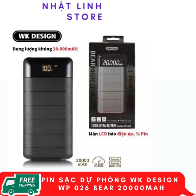 Sạc pin dự phòng WK - WP026 20000Mah cho iphone ipad android samsung oppo xiaomi sạc nhanh 5V/2.1A