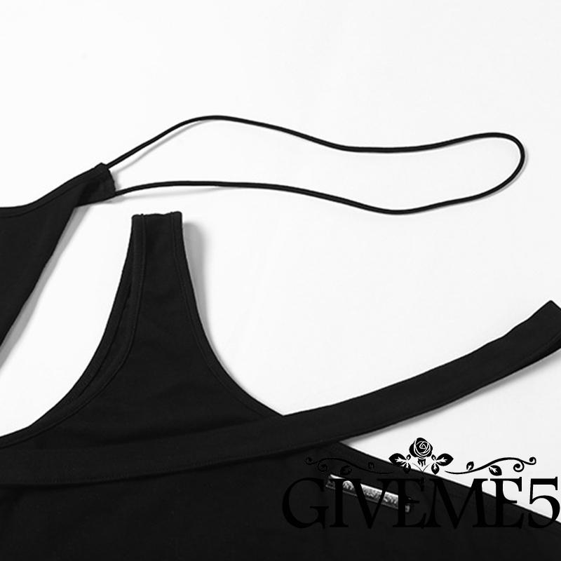 GIVEME-Women Casual Crop Tops, One Long Sleeve Label Patchwork Slim-Fit Backless Tops