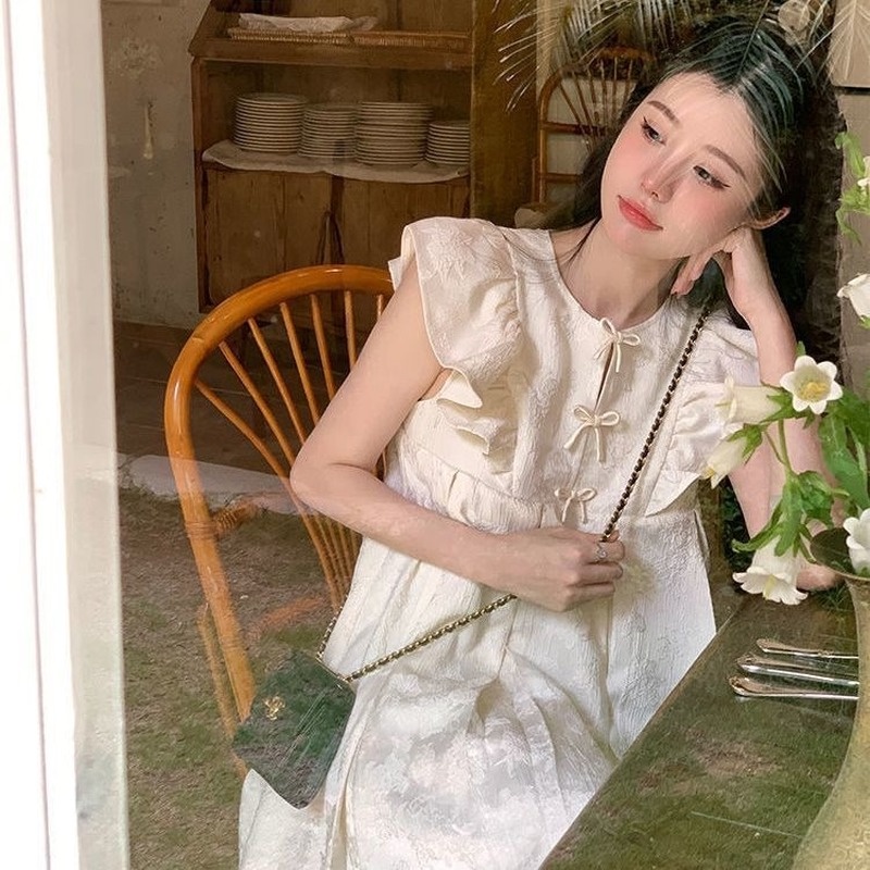 Đầm Búp Bê Tay Cánh Tiên Eo Cao Thời Trang Mùa Hè Mới Cho Nữ