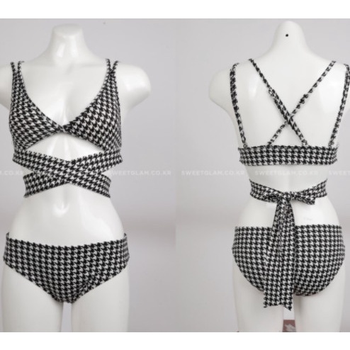 SET BIKIBI, ĐỒ BƠI ĐI BIỂN HAI MẢNH ÁO THẮT CHÉO CỘT DÂY LƯNG QUẦN TAM GIÁC HỌA TIẾT CARO SIÊU HOT ODERI HM-112