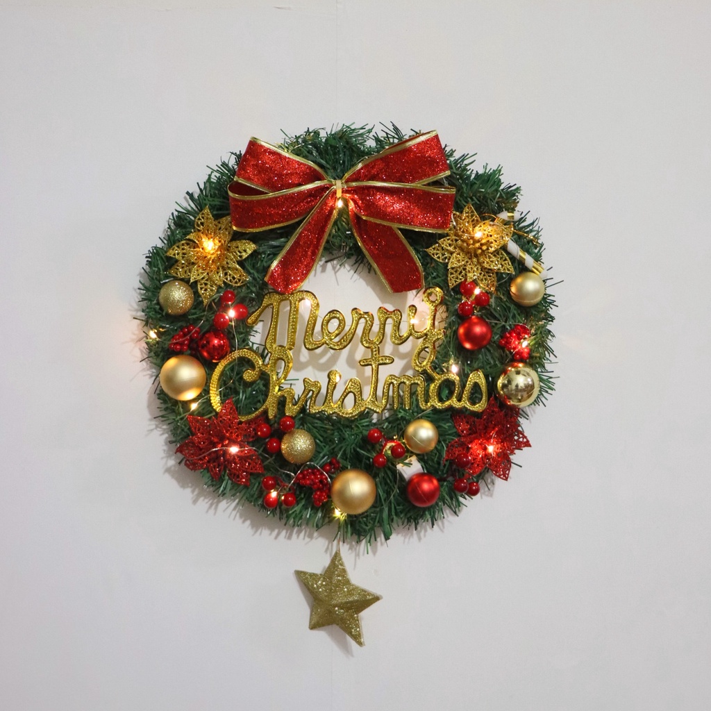 Vòng nguyệt quế vòng hoa noel mẫu D17 30CM (tặng kèm đèn)  trang trí giáng sinh, cây thông