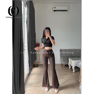 Quần ống rộng cạp cao kèm áo thun cổ sơ mi croptop EDNA OOTD
