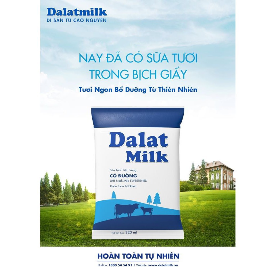 Sữa bịch có đường 220ml Đà Lạt milk