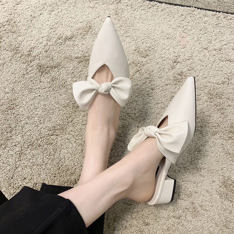Baotou half slippers female 2021 spring new Korean fashion Joker fairy wind pointed temperament thick with muller drag