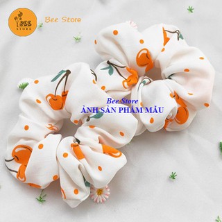 Vải đũi may scrunchies, khăn bandana, khăn turban họa tiết quả cherry
