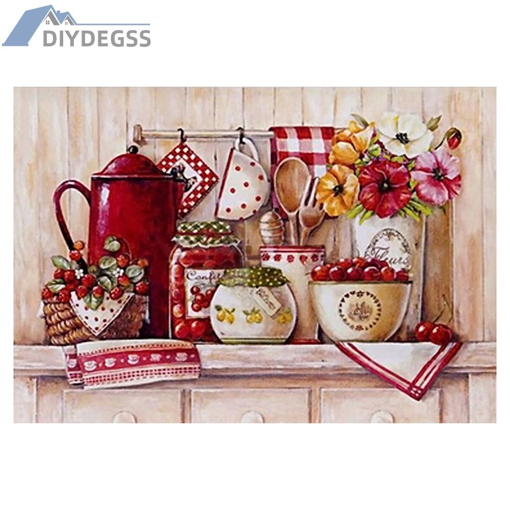 Tranh đính đá toàn bộ tự làm hình nhà bếp trang trí nhà cửa