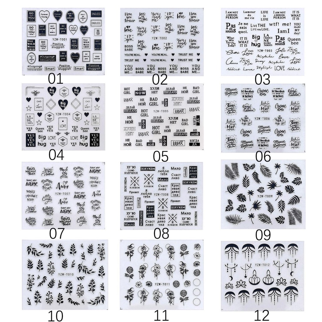 XIANTIN 1 Tờ Miếng Dán Móng Tay Hình Chữ Tiếng Nga