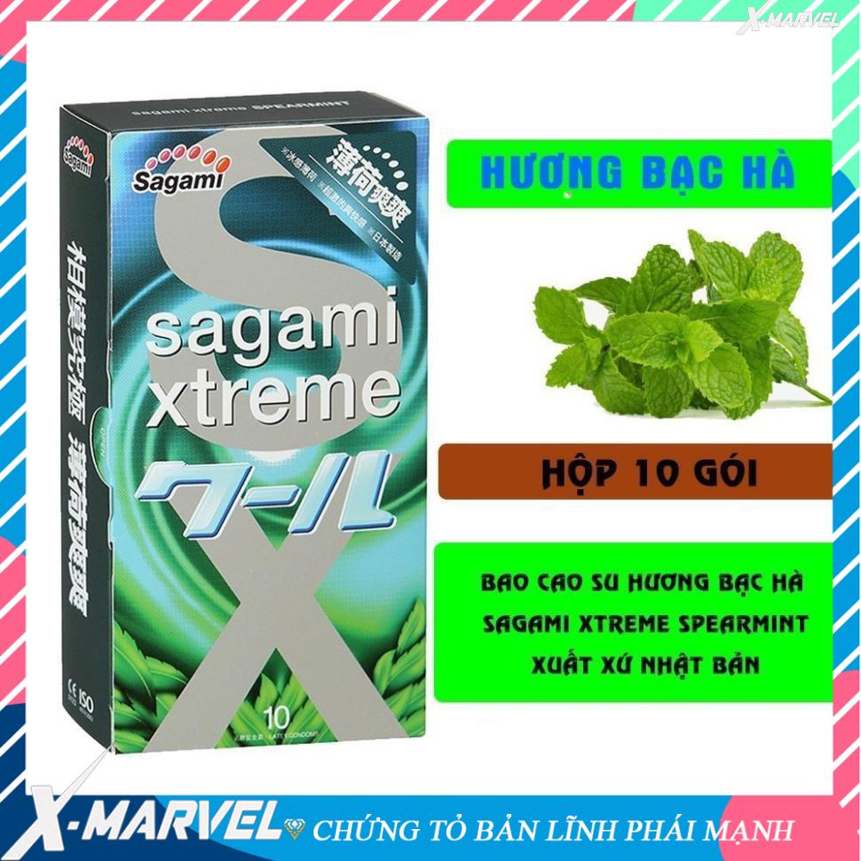 Bao cao su Siêu mỏng, hương Bạc Hà, Sagami Xtreme Spearmint Nhật Bản (Hộp 10C) /điều hòa niềm vui