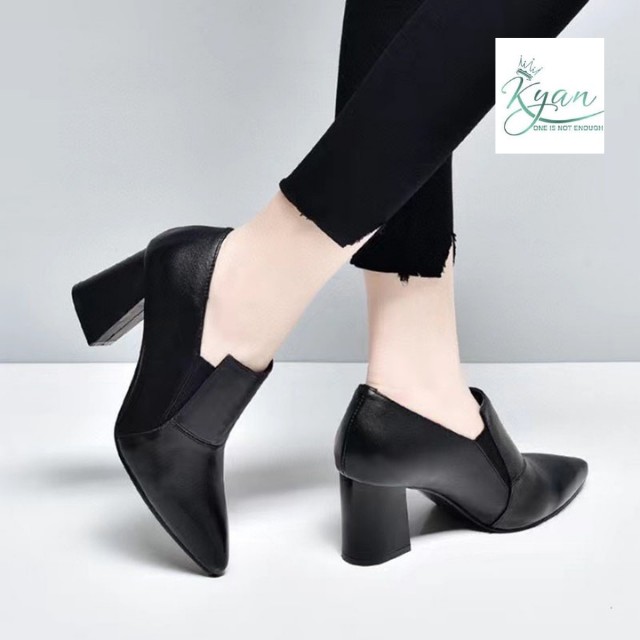 Giày Bốt Nữ Cao Gót 5 Cm, 7 Cm, Cổ Thấp, Giày Boots Mũi Nhọn, Phong Cách Hàn Quốc Kyan Shoes