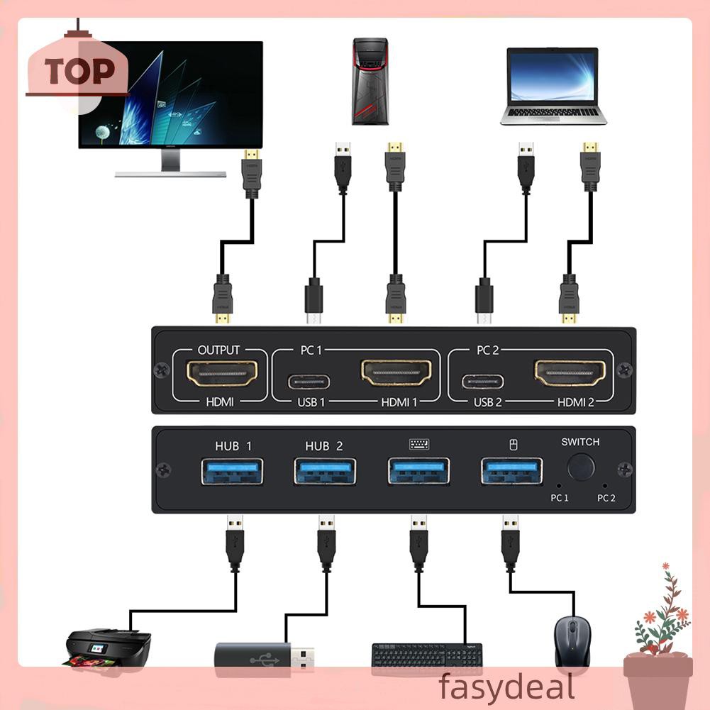 (Fas) Thiết Bị Chuyển Đổi Hdmi Kvm Ultra Hd 4k Cho Bàn Phím Và Chuột Máy Tính 2 Pc