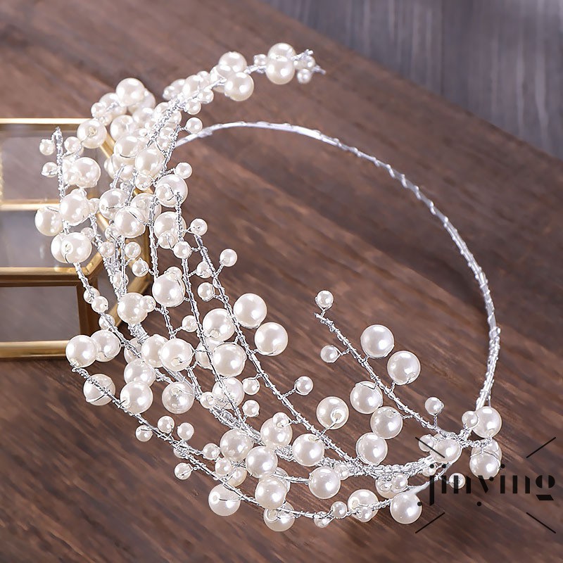 GETNOIVAS Vương miện đính ngọc trai giả sang trọng cho cô dâu