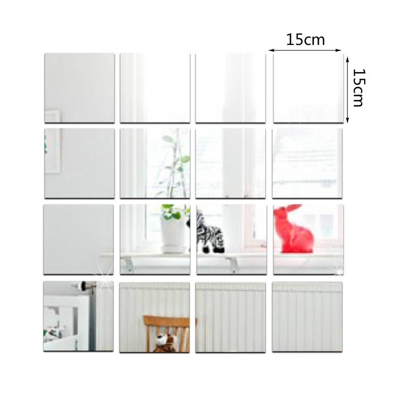 Bộ 9 Miếng Dán Tường Tráng Gương Hình Vuông Kích Thước 15cm * 15cm Dùng Trang Trí Phòng Khách / Phòng Ngủ