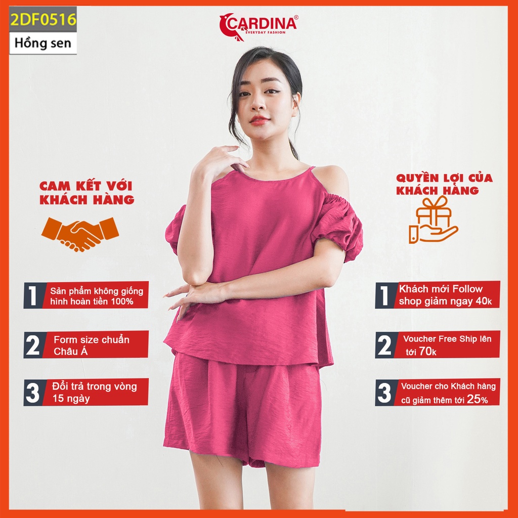 Đồ bộ nữ CARDINA chất đũi Bamboo xước cao cấp bộ mặc nhà áo trễ vai quần đùi màu sắc tinh tế 2DF05