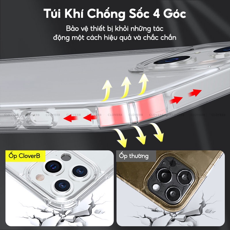Ốp Lưng Nhám Cloverb Quartz Hybrid Matte Clear Túi Khí Chống Sốc Mặt Sau Kính Cường Lực Mờ Chống Vân Tay Cho 13 Pro Max
