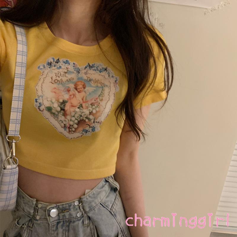 Áo Croptop Tay Ngắn In Hình Thiên Thần Thời Trang Cho Nữ