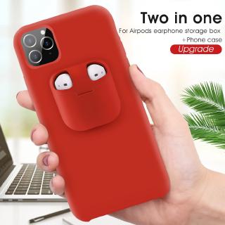 Ốp điện thoại silicone dẻo tích hợp hộp đựng Apple AirPods màu nhám 2 trong 1 cho iPhone 11 Pro Max XS XR X