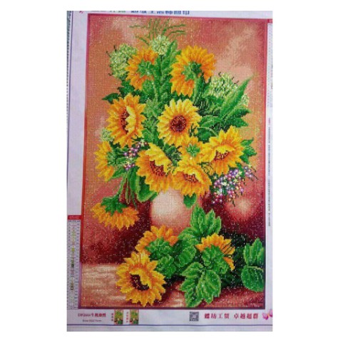 Tranh Đính Đá BÌNH HOA KHOE SẮC (ĐÁ ABC CAO CẤP). Kích Thước: 75cm x 50cm