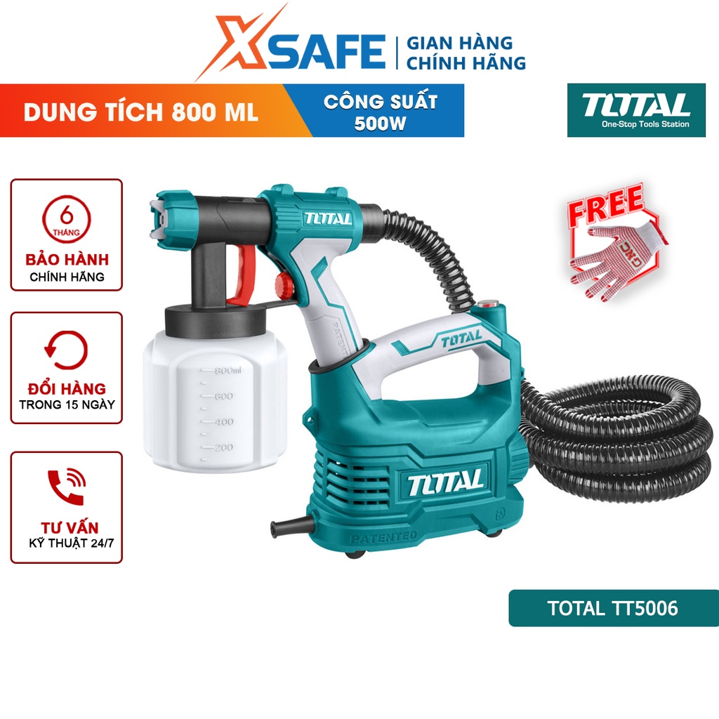 Máy phun sơn dùng điện TOTAL TT5006 220-240V, công suất 350W, động cơ mạnh mẽ, thiết kế nhỏ gọn tiện lợi