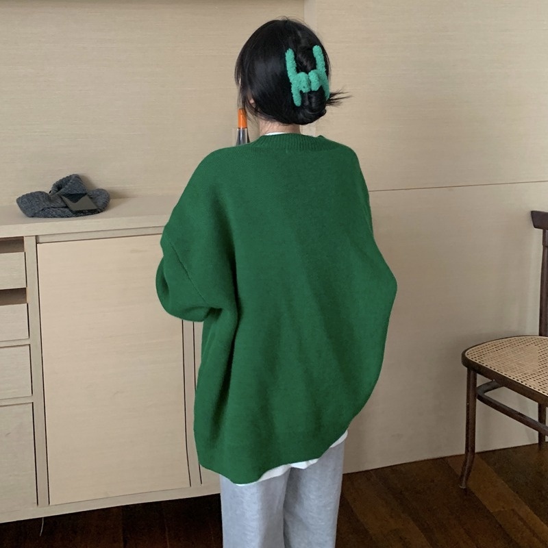 Áo cardigan SUXI dệt kim tay dài cổ chữ V màu sắc thanh lịch