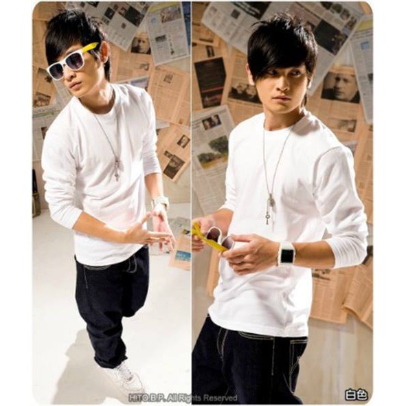 Áo thun cổ tròn tay dài nam màu trắng - TR03