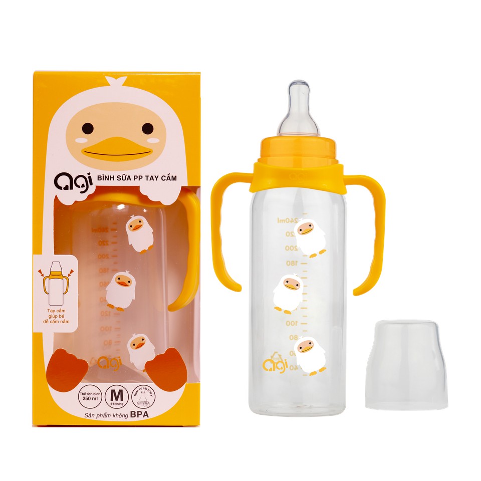 BÌNH SỮA CỔ HẸP AGI PP TAY CẦM 250ML[GIÁ RẺ] Bình sữa agi cổ hẹp tay cầm 250 ml