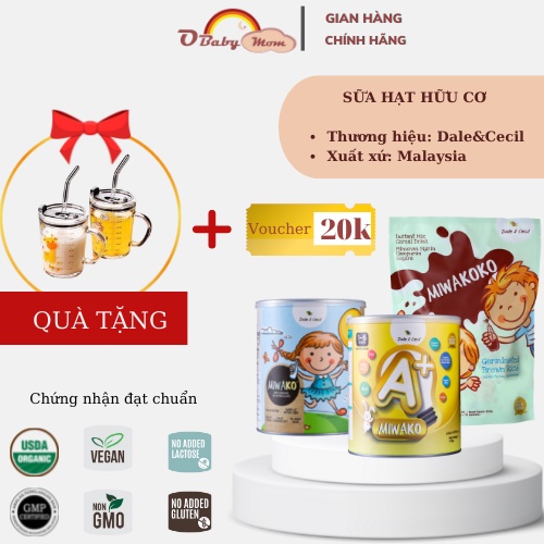 Sữa hạt hữu cơ MiwakoA+, Miwako, Miwakoko - Sữa hạt bổ sung dinh dưỡng Omega3.Gabba