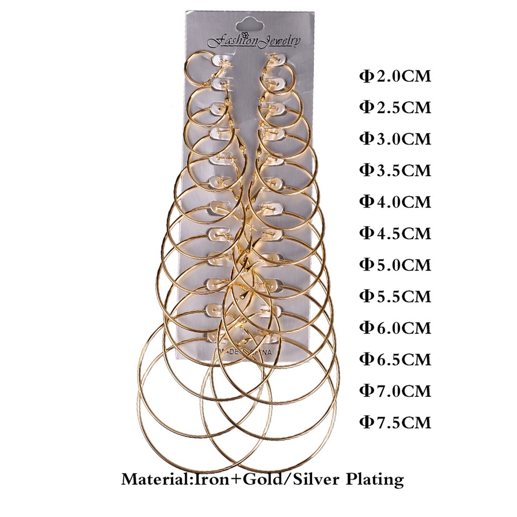 Bộ 12 đôi bông tai khoen tròn cá tính cho nữ