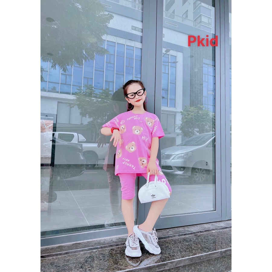 Bộ bé gái áo thun mặt gấu kèm quần legging cho bé