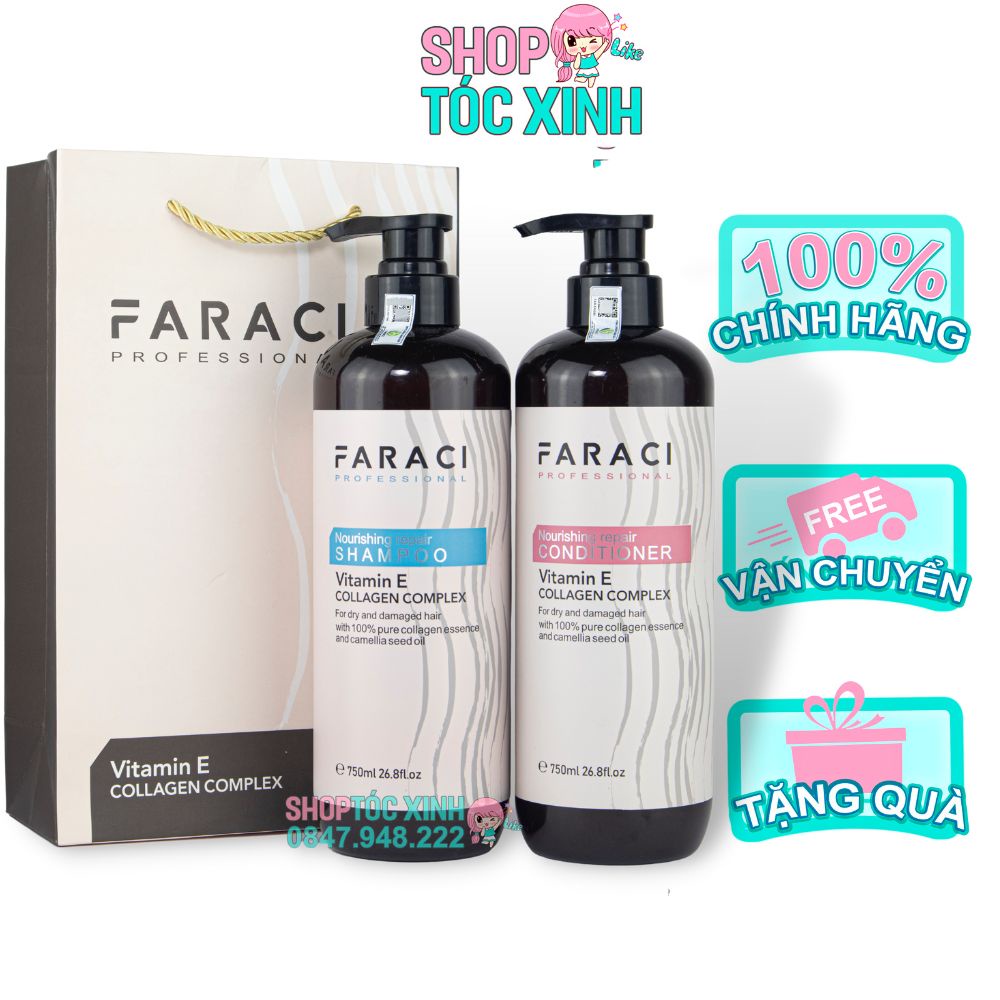 Dầu Gội cặp Ngăn Rụng Tóc Kích Thích Mọc Tóc Faraci 750ml, combo dầu gội xả siêu mềm mượt, phục hồi tóc, ngăn gàu ngứa