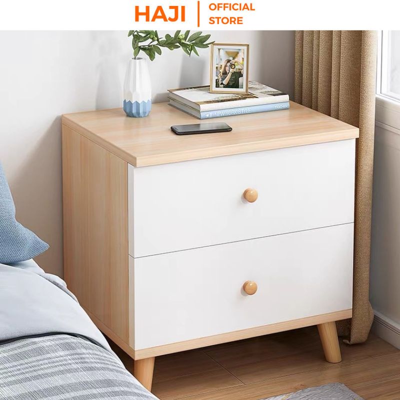 Tủ để đồ mini 2 tầng lưu trữ có ngăn kéo Tab đầu giường HAJI decor phòng ngủ hiện đại sang trọng phong cách Vinatge A174