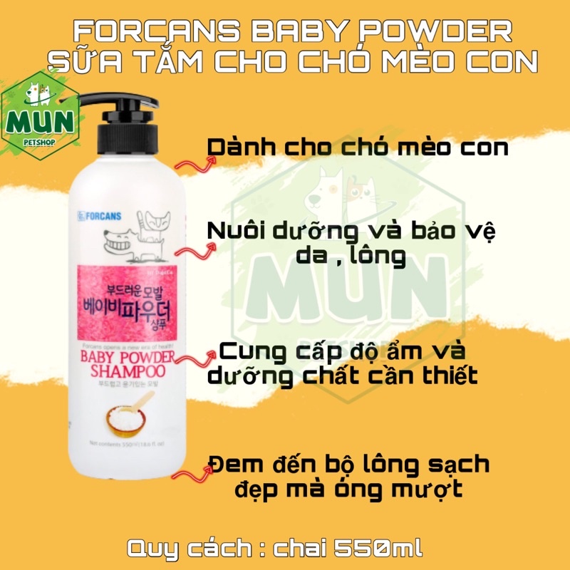 Sữa tắm Forcans cho chó mèo con -Baby powder 550ml  (001124)