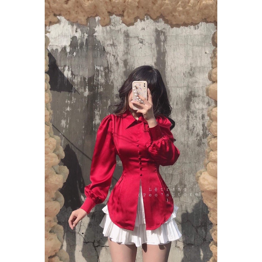 Áo sơ mi lụa khuy xẻ xinh vạt sau ( Không buộc nơ ) phù hợp công sở nhiều màu cá tính