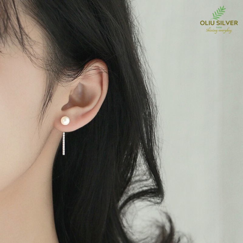 Bông Tai Bạc S925 Pearl &amp; Bar Thanh Lịch | Khuyên Tai Nữ Trang Sức Bạc Thời Trang