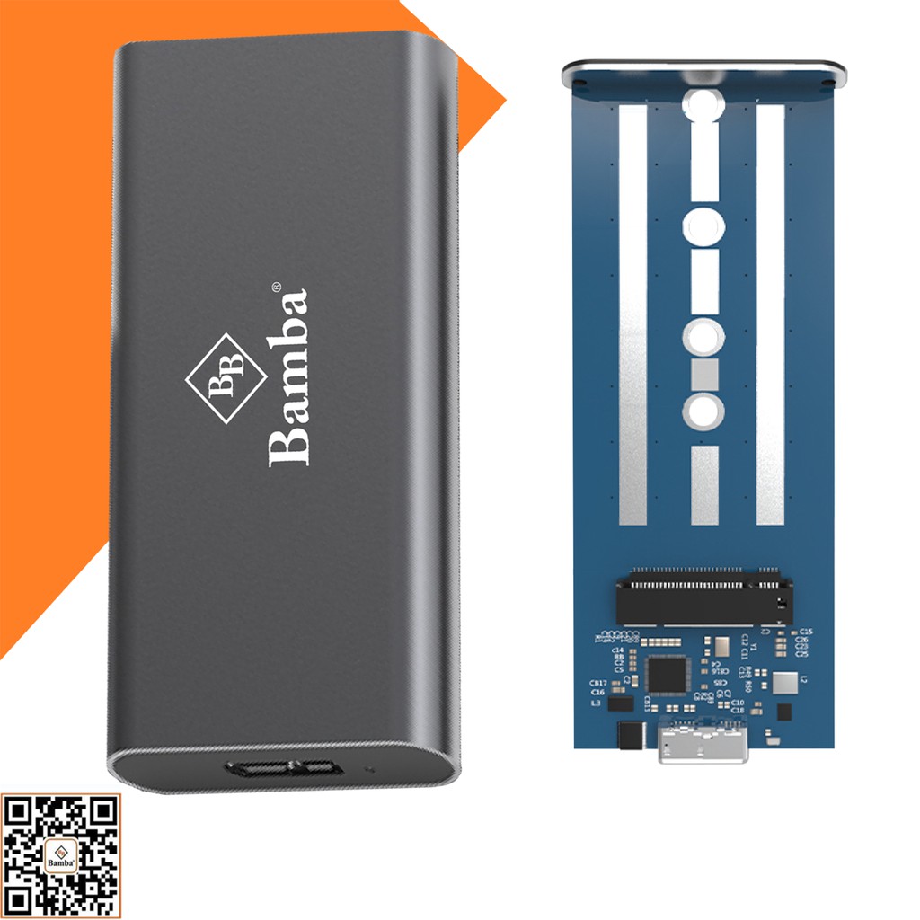 HỘP ĐỰNG Ổ CỨNG SSD M2(NGFF) RA USB 3.0 BAMBA B5 - BOX SSD M2(NGFF) RA USB 3.0 BAMBA B5 - VỎ NHÔM + MÀU BẠC