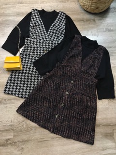[HÀNG CAO CẤP] Set váy yếm bố + Áo thun đen