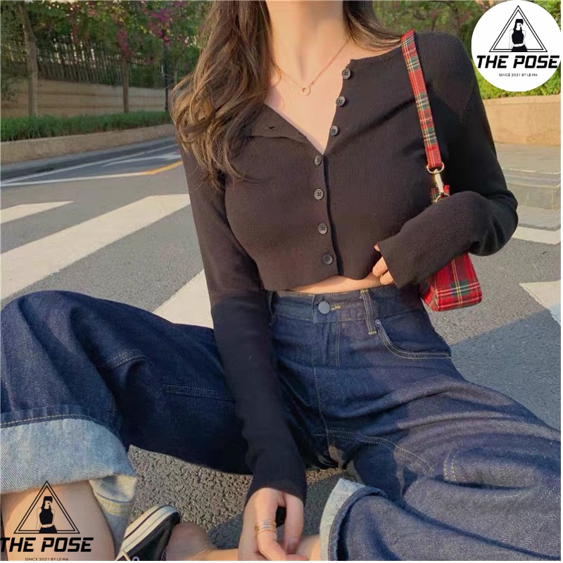 Áo Croptop Nữ YAN Cardigan Cài Cúc Tay Dài Ulzzang 2 Màu Cơ Bản  THE POSE
