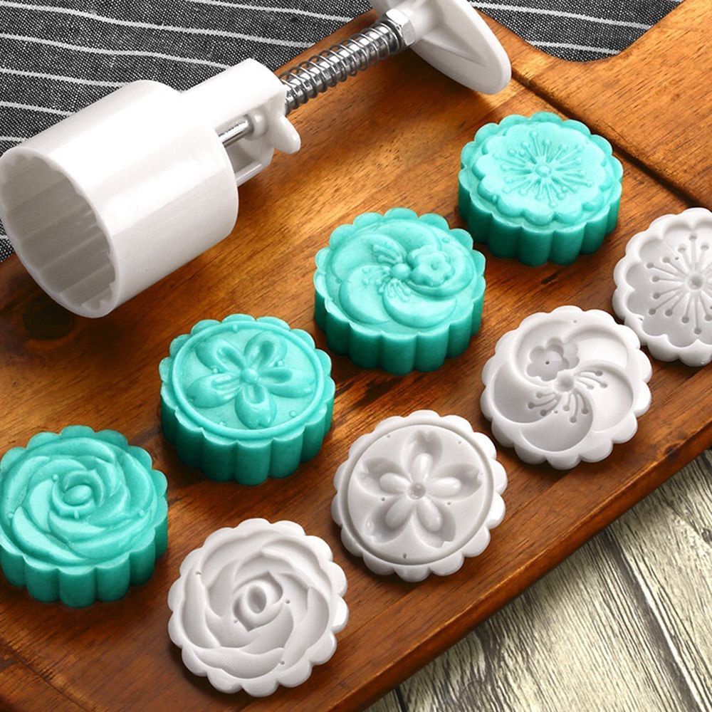 Bộ 5 Khuôn Ấn Làm Bánh Trung Thu / 4 Con Dấu 50g Nhiều Màu Giovanni