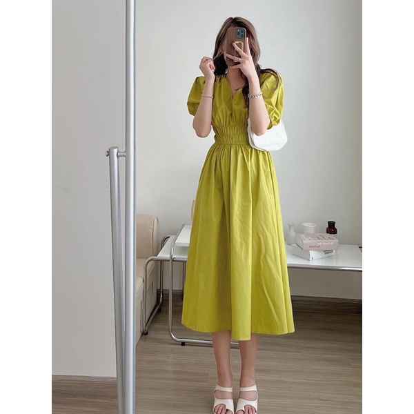 [Ảnh thật/Video]Váy Thô chun eo Mới về thiết kế cổ V dáng dài bo chun eo tôn dáng Đầm maxi Hàn Quốc đẹp nhẹ nhàng