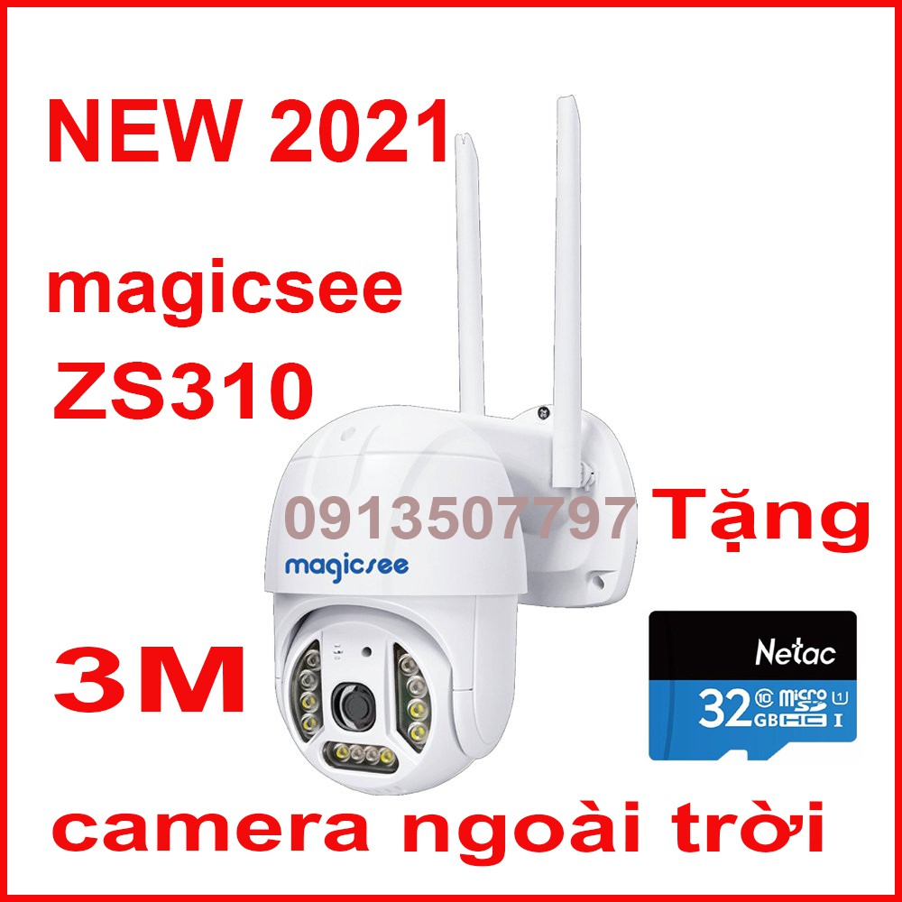 Camera giám sát không dây ngoài trời Magicsee ZS310 kèm thẻ nhớ 32g  xoay 360 độ, Cmos 3.0, tối đa 2K - IP68