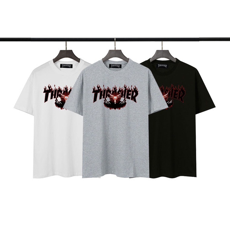 Thrasher Áo Thun cotton Ngắn Tay In Họa Tiết Cá Tính Dành Cho Nam Và Nữ